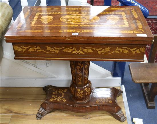A Dutch style marquetry and mahogany games table width 71.5cm